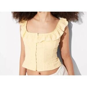 Wild Fable Ruffle Eyelet Tank Top Yellow Cropped Cotton Size 4X